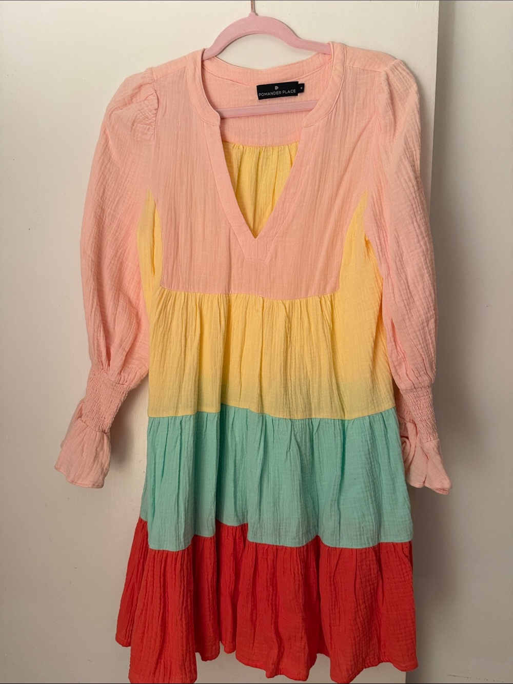 Tuckernuck Pastel Colorblock Tiered Dress - Pink, Yellow, Mint, Red